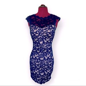 Dark Blue Sequined Lace Cocktail Dress